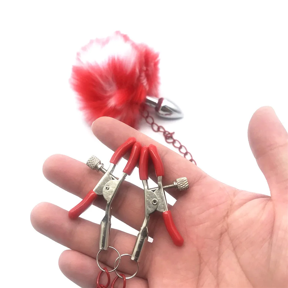 Зажимы для сосков женщин лисий хвост Анальная пробка секс раб зажимы груди БДСМ