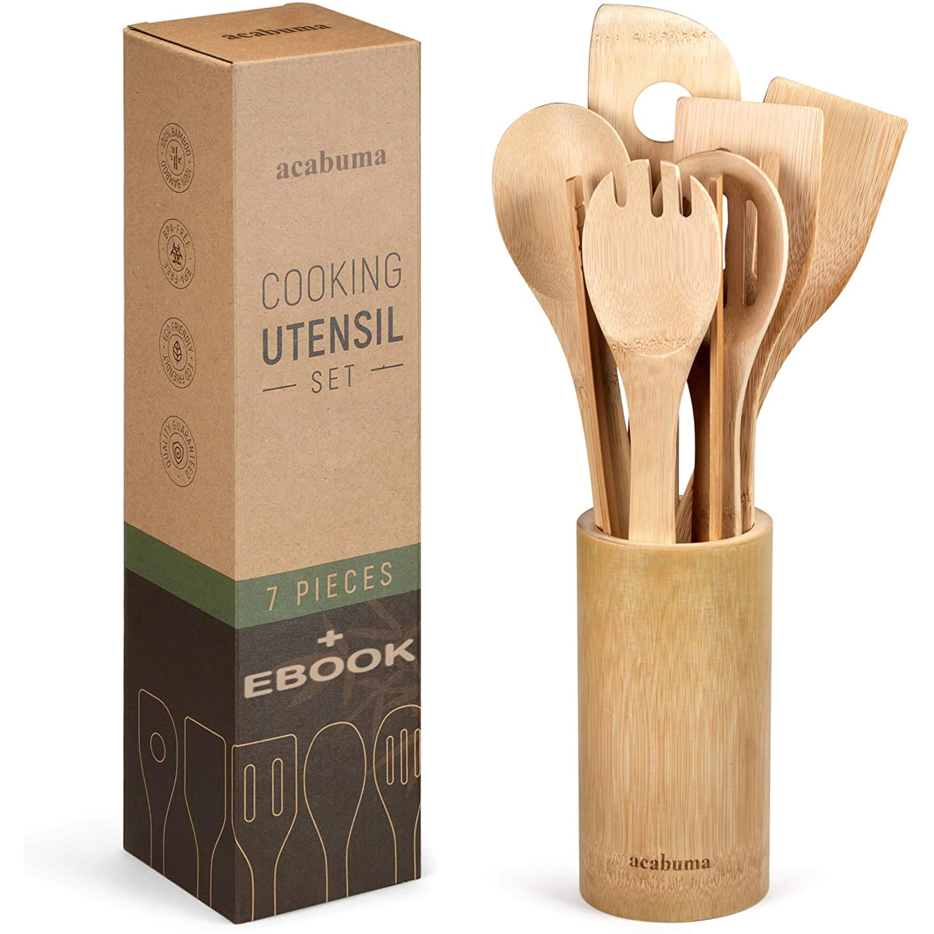 

acabuma Wooden cooking spoons Wood Kitchen Utensil Set Wooden Spoons for Cooking & Spatulas for Nonstick Cookware Easy to Clean
