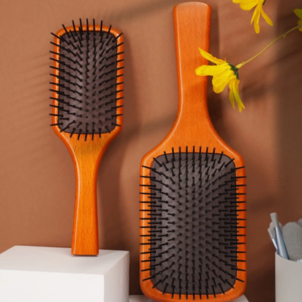 

Расческа для волос с деревянной ручкой, Антистатическая Массажная щетка для ухода за волосами, Большая пластина, пушистый парикмахерский а...