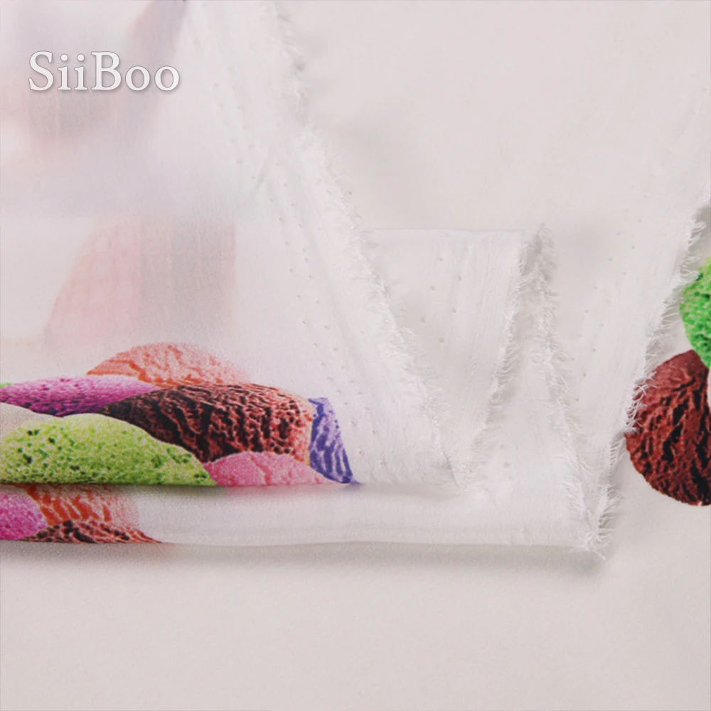 Черно белая ткань из 100% шелка с принтом мороженого для платья рубашки