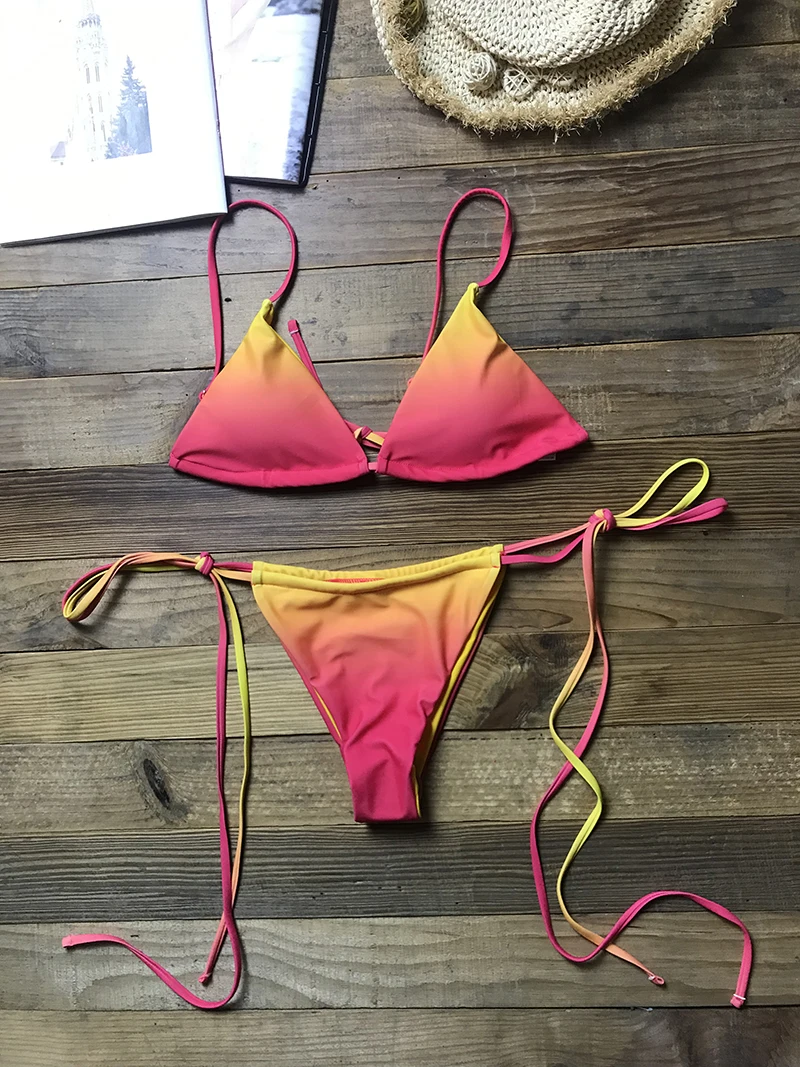 Сексуальный градиентное бикини комплект Бандаж микро 2021 женский s накидка