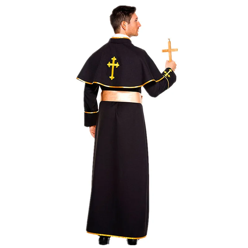 Хэллоуин человек в Для женщин костюм монахини Priest крест халат Тога христианской