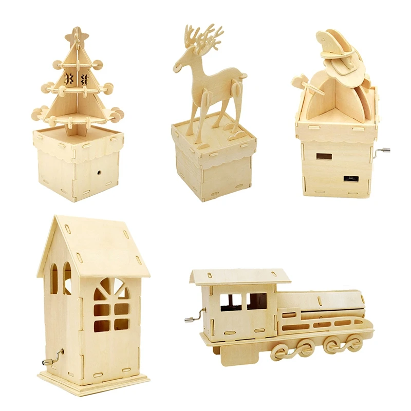 

Деревянная музыкальная шкатулка, художественное ремесленное украшение, детская игрушка «сделай сам», Рождественское украшение для дома, п...