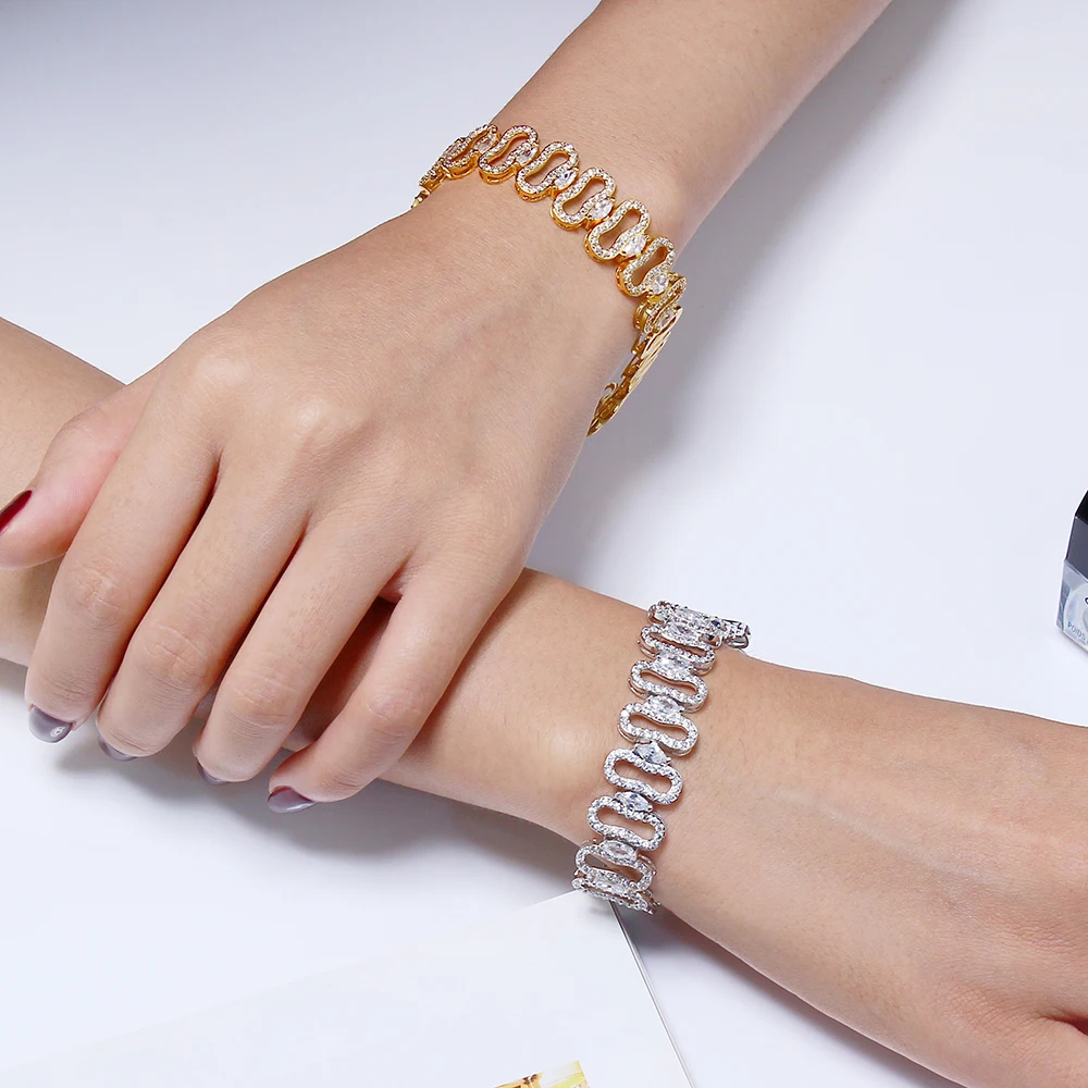 Модные браслеты с кристаллами 19 см высококачественные циркониевые полые