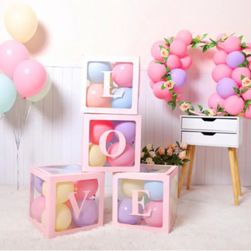 

Party Decoration Cube Transparent Boxes 4pcs BABY LOVE Birthday Balloon Packing Box Letter Transparent Boxes DIY Wedding Room