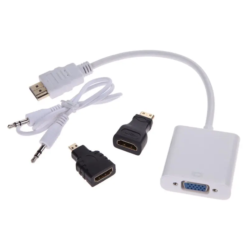1080P Micro-HDMI/Mini HDMI/HDMI в VGA конвертер адаптер с о-видео кабелем черный и белый |