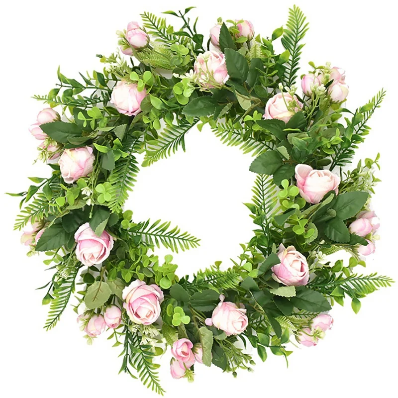 

Artificial Rose Flower Wreath Spring Wreath for Front Door Wall Window Wedding Party Farmhouse Garden Office Home Decor