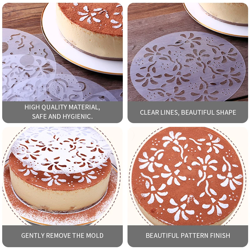 

4pcs/Set PVC Spray Mold Coffee Sugar Powder Sieve Cake Moulds Transfer Mould Cake Decorating Tools Kitchen Baking Accessories