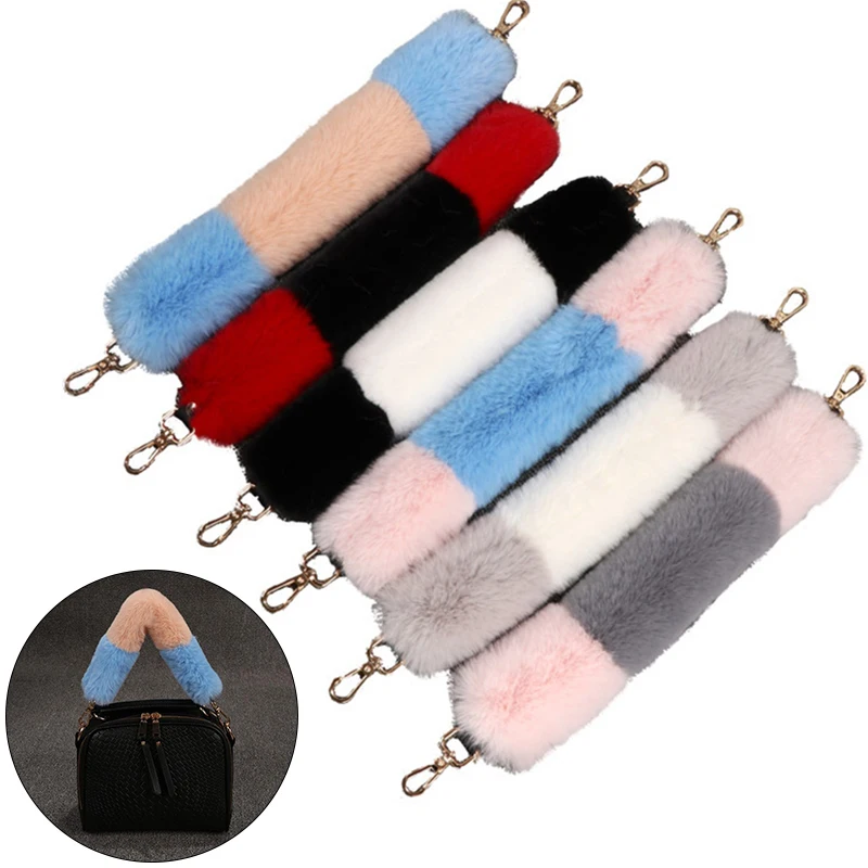 

Women Plush Bag Strap Patchwork Solid Shoulder Handbag Strap Golden Buckle Handle For Purse Belts Fashion Bag Accessories Female