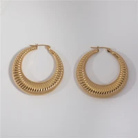 joolim high quality pvd gold finish air core statement stainless steel hoop earring tarnish free gold jewelry