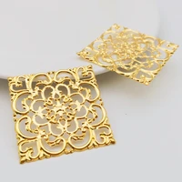 20 pieces 40mm gold colorwhite kantique bronze metal filigree flowers slice square charms base setting jewelry diy components