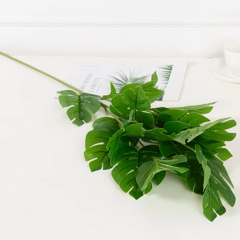 90cm 17 Heads Monstera Tropical Leaves Laege Artificial Tree Branch Green Plastic Plants Real Touch Turtle leaf For Home Decor
