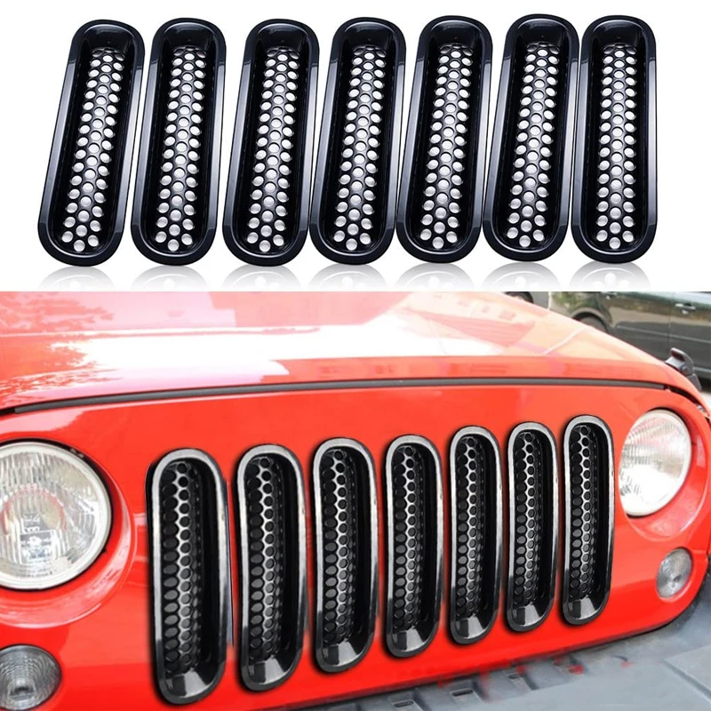 

Front Grille Grill Mesh Inserts Matte Black Guards for 2007-2017 Jeep Wrangler JK Unlimited Rubicon Sahara Accessories(Pack of 7