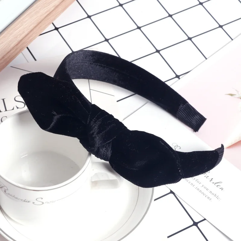 Новые однотонные бархатные ободок головной убор с ушами кролика для женщин и