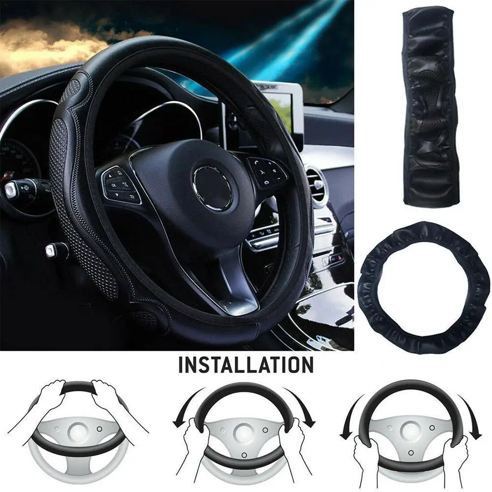 

Car Steering Wheel Covers Easy Install Auto Interior Accessories PU Leather Car-styling Wear-resistant Embossed Grip Cover