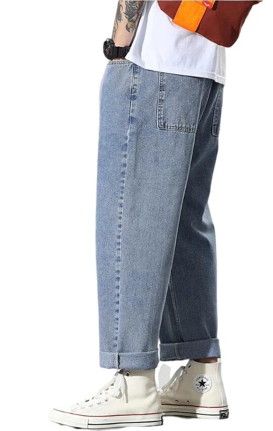 Male Denim Pants  Jeans Men Hole Jeans Loose Wide legs Ankle-Length Pants Men Feet Jeans Hip Hop Jeans