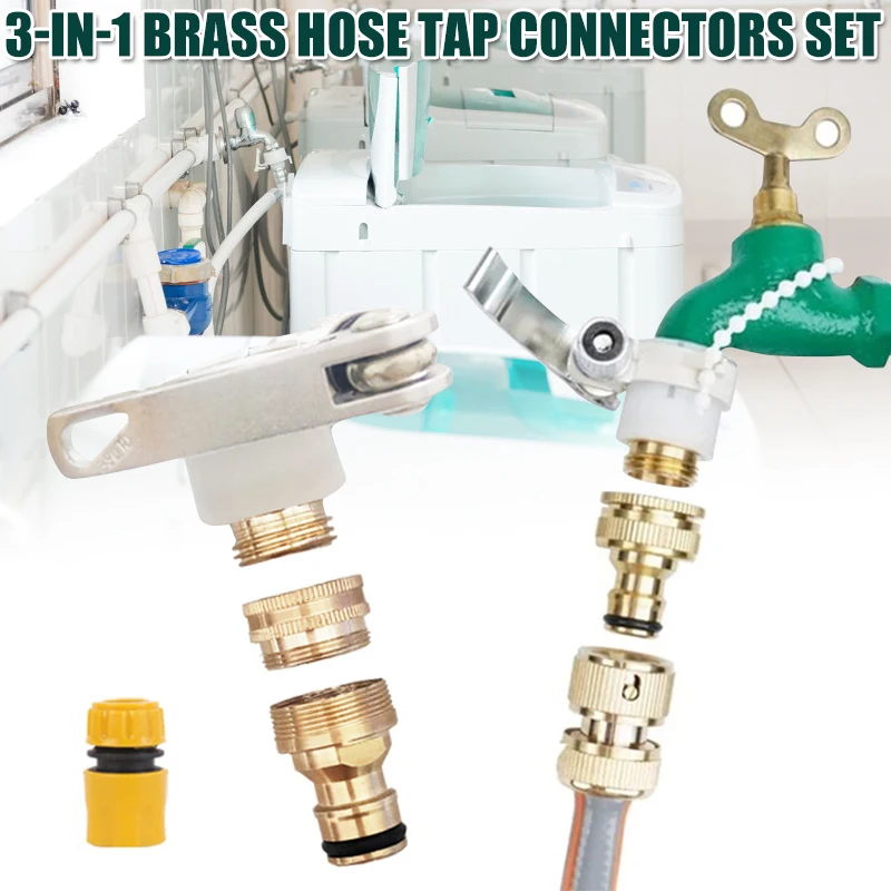 

Universal 3-In-1 Brass Hose Tap Connectors Set Vintage Faucet Adapter Washing Machine Quick Connector TRYC889