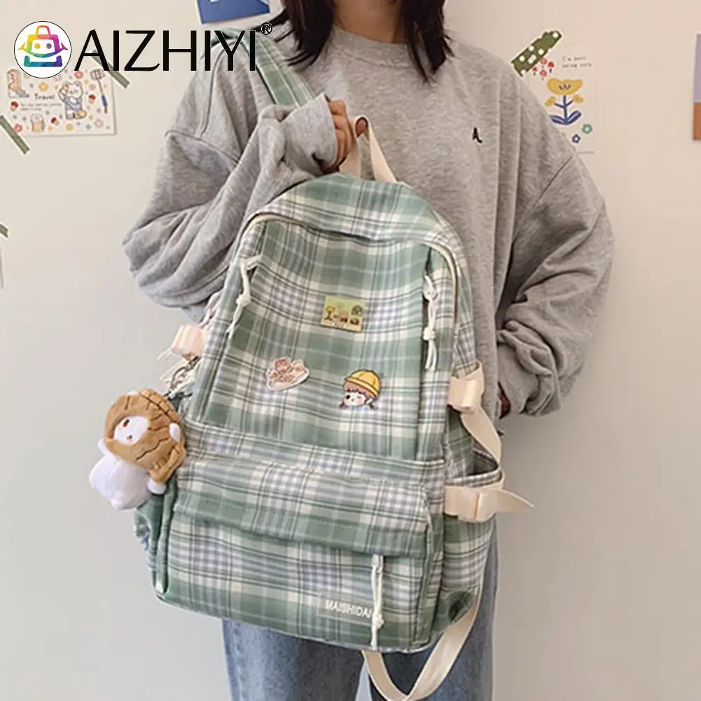

Women Girls Preppy Style Plaid Printing Backpack Large Capacity School Travel Handbag Rucksacks