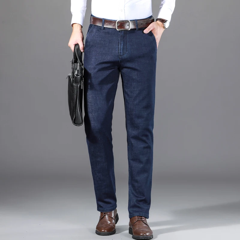 

Classic Style Business Fashion Stretch Denim Straight-leg Pants Male Brand Trousers Black Blue 2022 Spring New Men's Modal Jeans