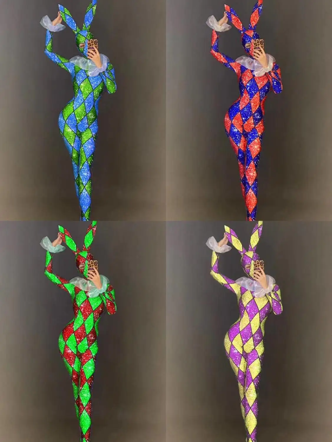 Женский новый сексуальный женский комбинезон в клетку с принтом зайчика для