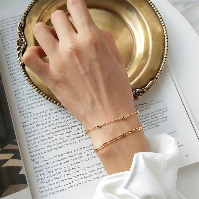POFUNUO Real 925 Sterling Silver Women Minimalist Niche Bead Chain Bracelets Girls Fine Jewelry Delicate Exquisite Gold Bracelet | Украшения