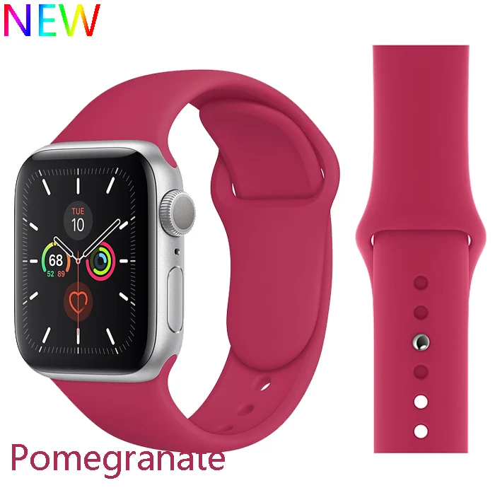 Pomegranate Спортивный ремешок для Apple Watch ремешок 44 мм 40 4 3 iwatch ремешок 42 мм 38 мм силиконовый pulseira ремешок для часов Браслет Apple watch 5 ремешок 44 мм - Цвет ремешка: Pomegranate