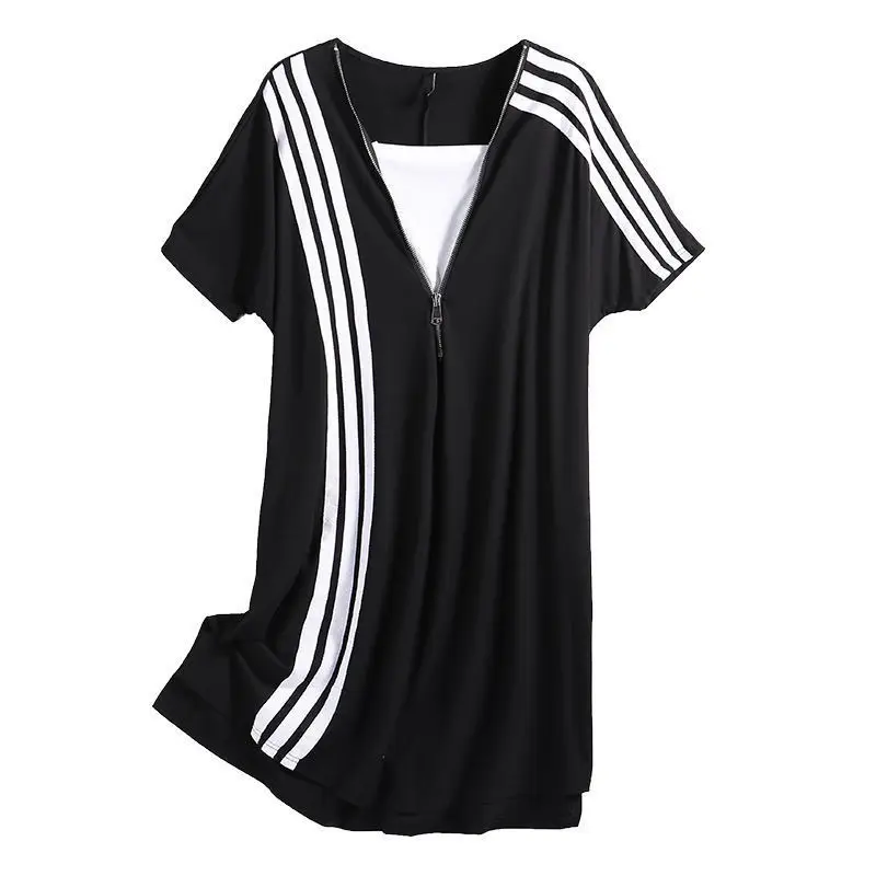 

Women Dress Spring Summer Style Women's A-Line V-Neck Short Sleeve Loose Version Patchwork Fashion Design Ladies Dress SS3223