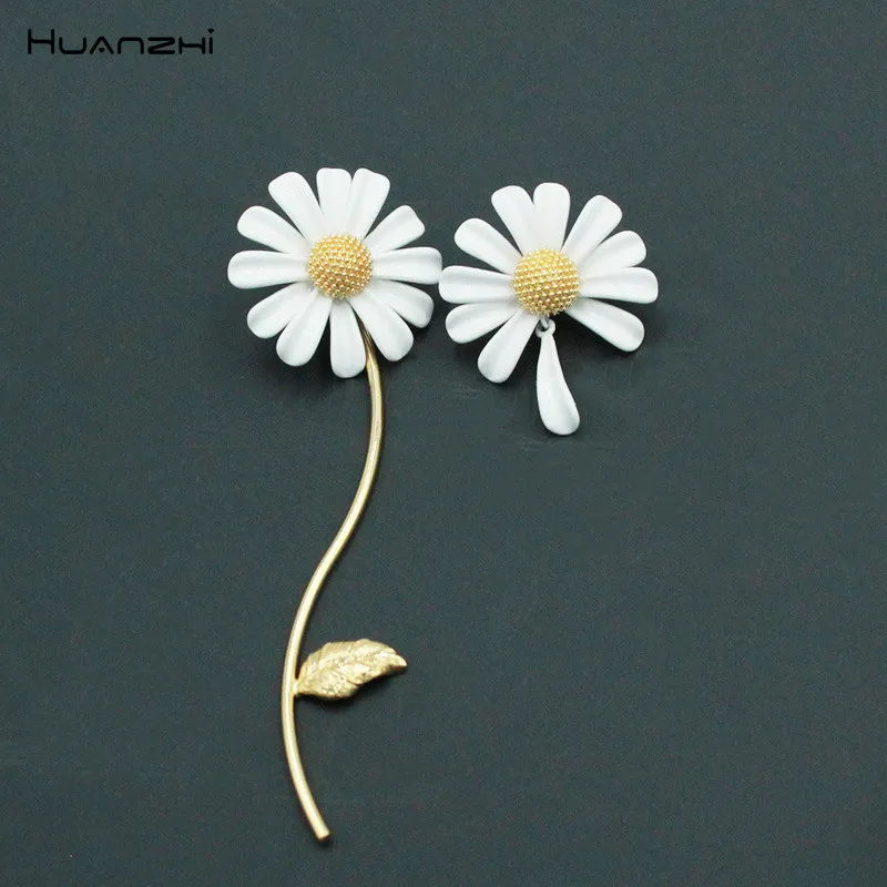 HUANZHI 2020 New Spring Drop Glaze Asymmetric Tassel daisy Flower Sweet Metal Earrings For Woman Jewelry | Украшения и аксессуары