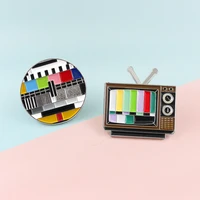 classic vintage tv no signal rainbow color brooch for woman badge shirt enamel pin brooches for men metal pin jewelry accesorios