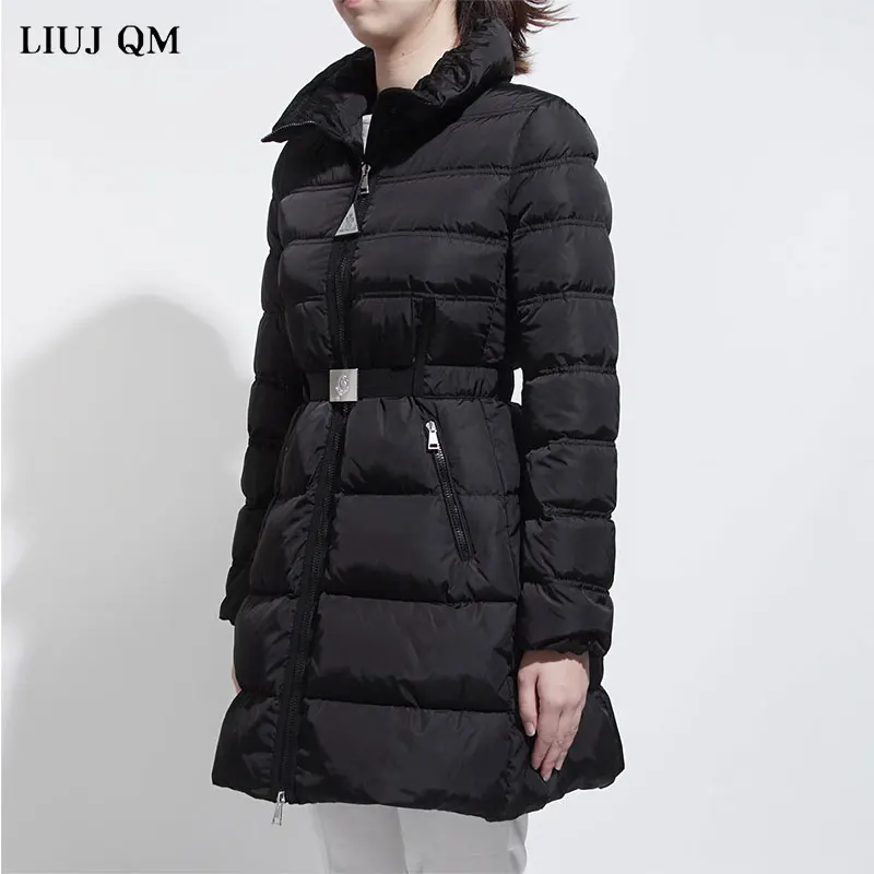 

High Quality Filled White Duck Down Jacket Female Parka Long Down Coats Winter Coat Women 2021Luxury Cropped Puffer Jacket Belt