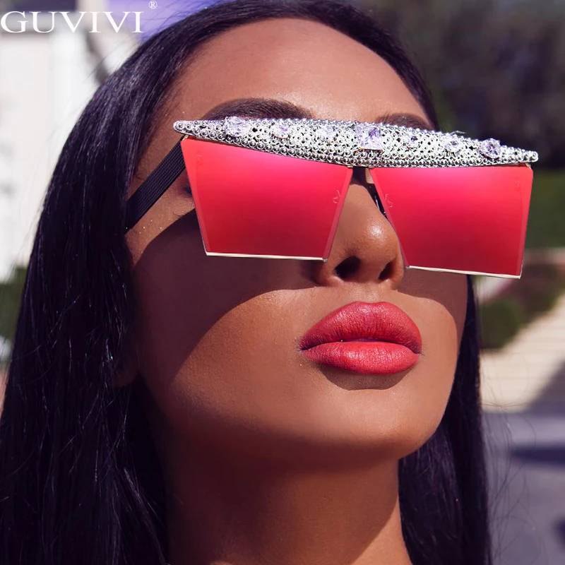 Квадратные женские солнцезащитные очки со стразами 2020 цельные в стиле стимпанк