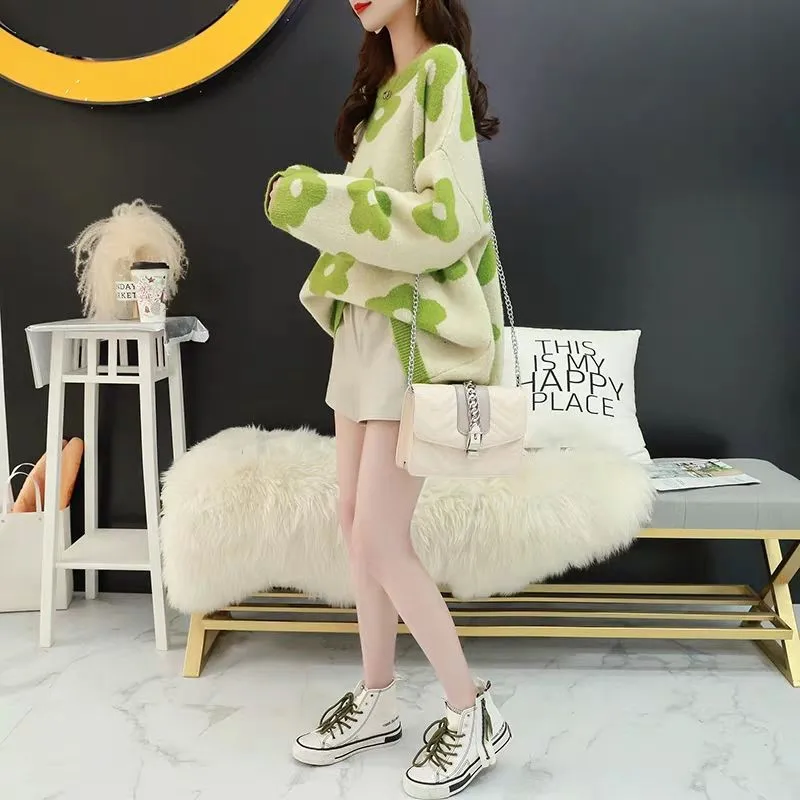 Женский пуловер с цветочным принтом Осень-зима 2019 свободный свитер в стиле