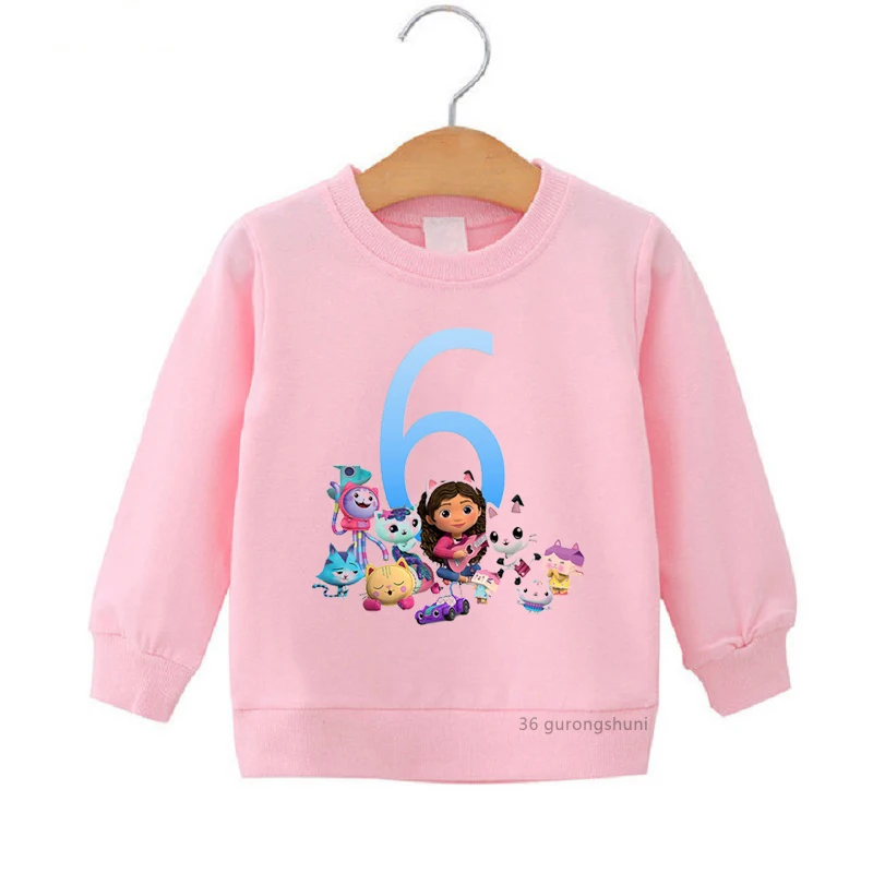 

3th/4th/5th/6th/7th/8th/9th/10th/11th/12th Birthday Gift Print Sweatshirt Girls Kawaii Gabby'S Dollhouse Kids Clothes Harajuku