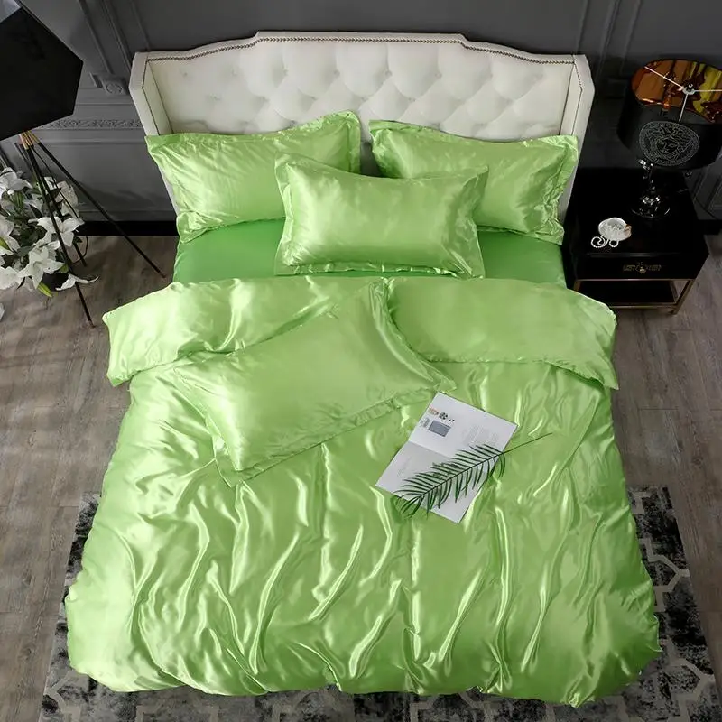 30Green Duvet Cover Pillowcase 3pcs Bedding Set RU Size EU Size Sets Single Size King Double Size Satin Silk Luxury Bedding Sets