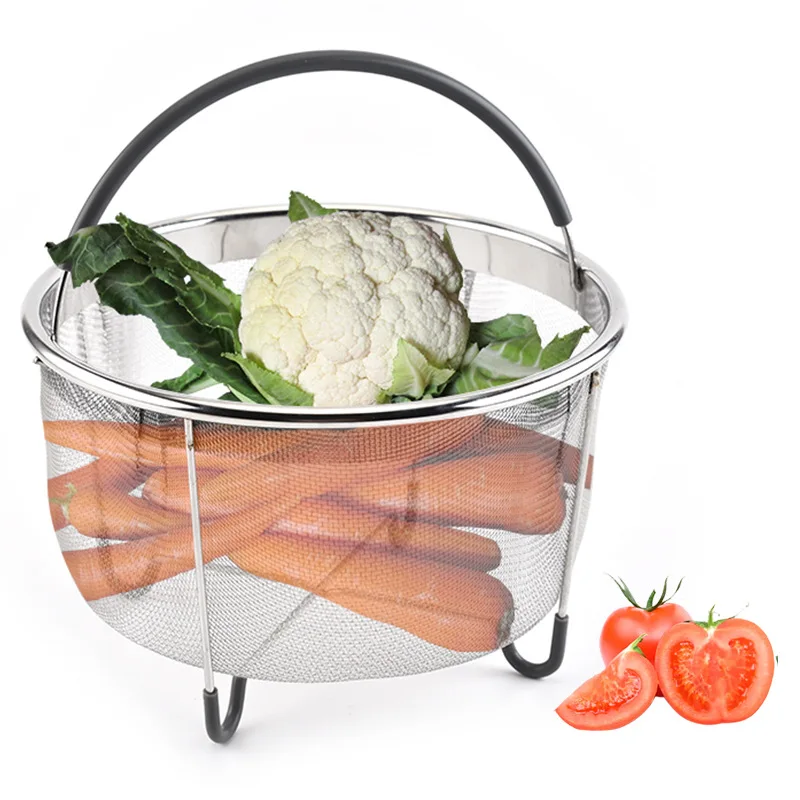

304 Stainless Steel Vegetable Basket Silicone Handle Portable Steamer Drain Basket Multi Functional Rice Cooker Steamer