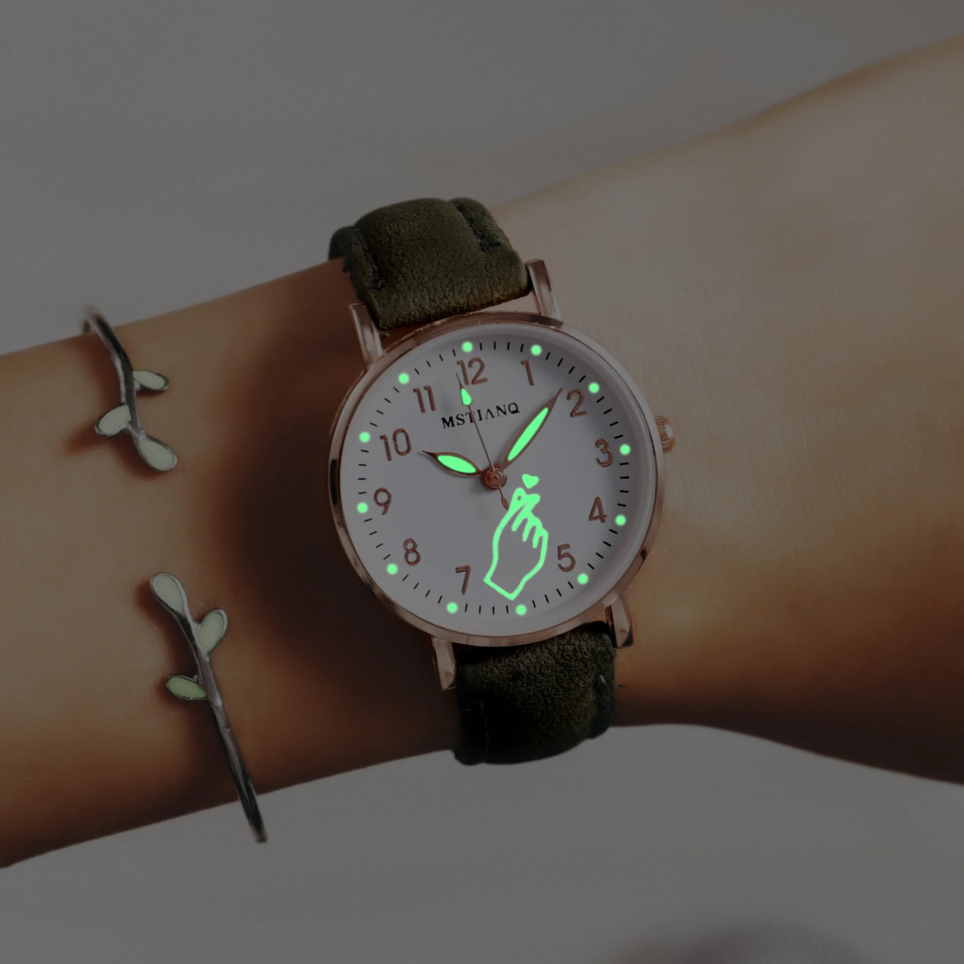 Светящиеся женские часы модные простые наручные повседневные кварцевые с - Фото №1