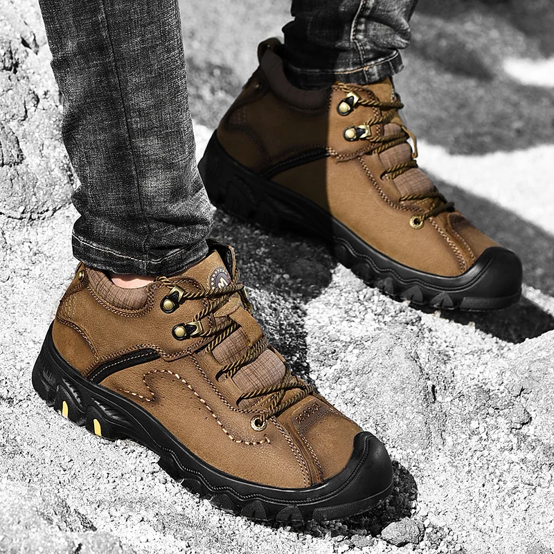 

Large Size Unisex Men Snow Boots Big Size 36-48 Winter Men Genuine Leather Lace Up Outdoor Mountain with fur lovers Shoes