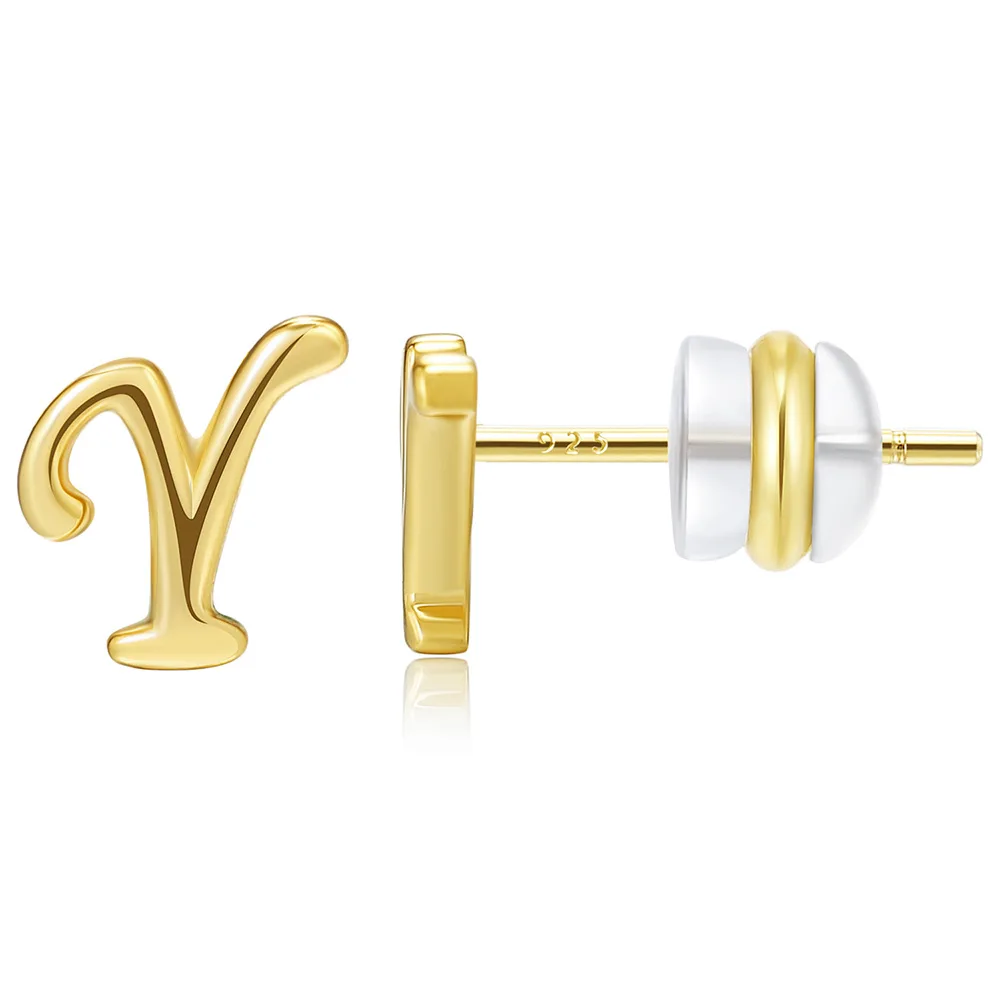 

1 Pair Exquisite Initial Letter Earrings Brass Real Gold Plated Glossy Small Stud Earring For Women Simple Cute Ear Stud Jewelry