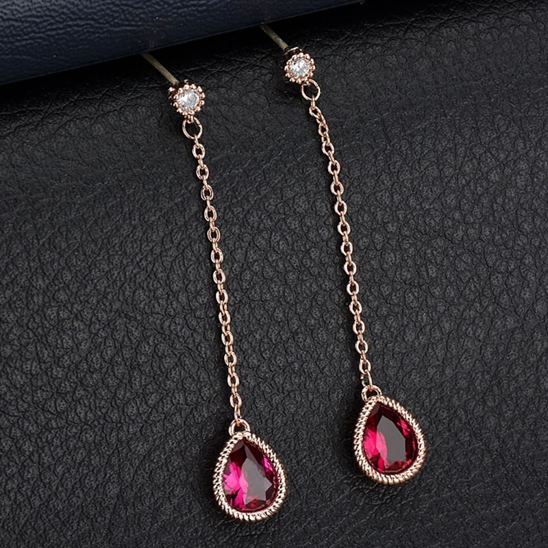 JoyceJelly Trendy 925 Sterling Silver Long Earrings for Women Ruby Yellow Fashion Fine Jewelry Wedding Wholesale | Украшения и