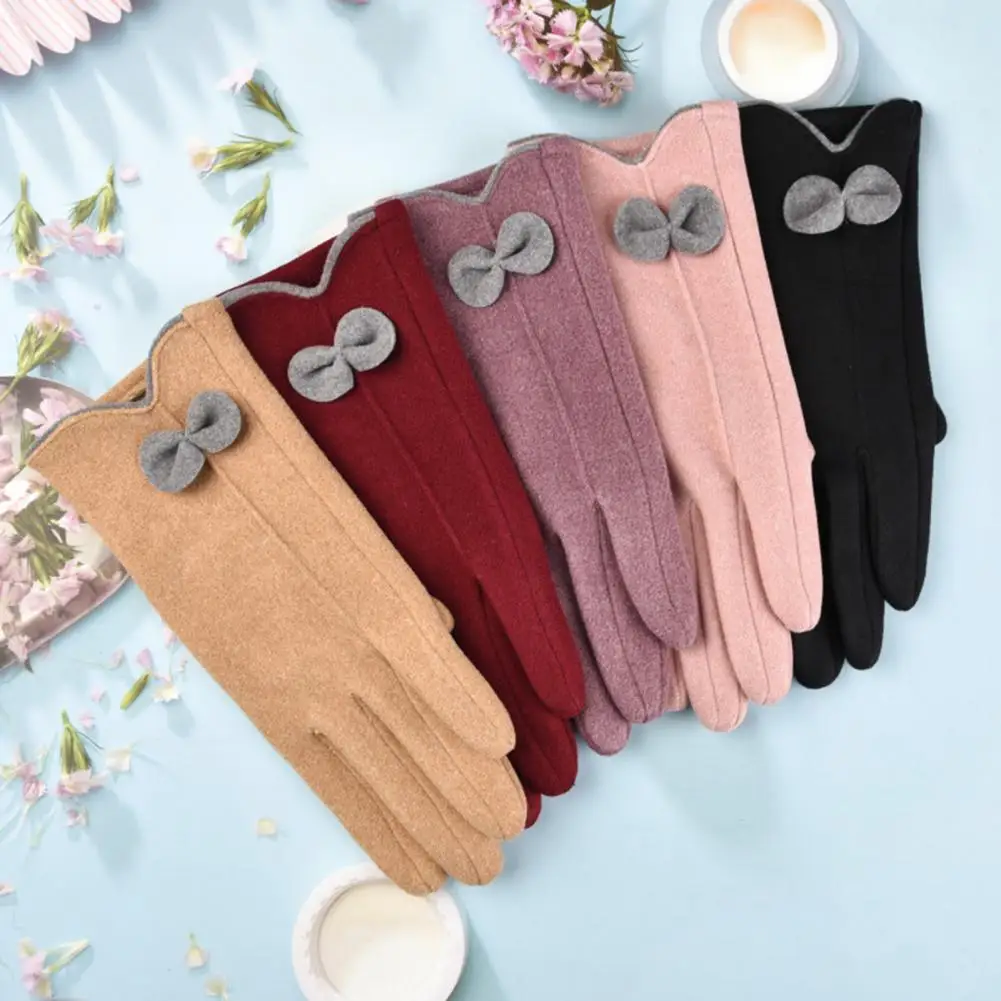 

Bowknot Women Touch Screen Gloves Anti Slip Skin-friendly Driving Motorcycle Supplies ​Winter Warm Gloves Cycling for Women