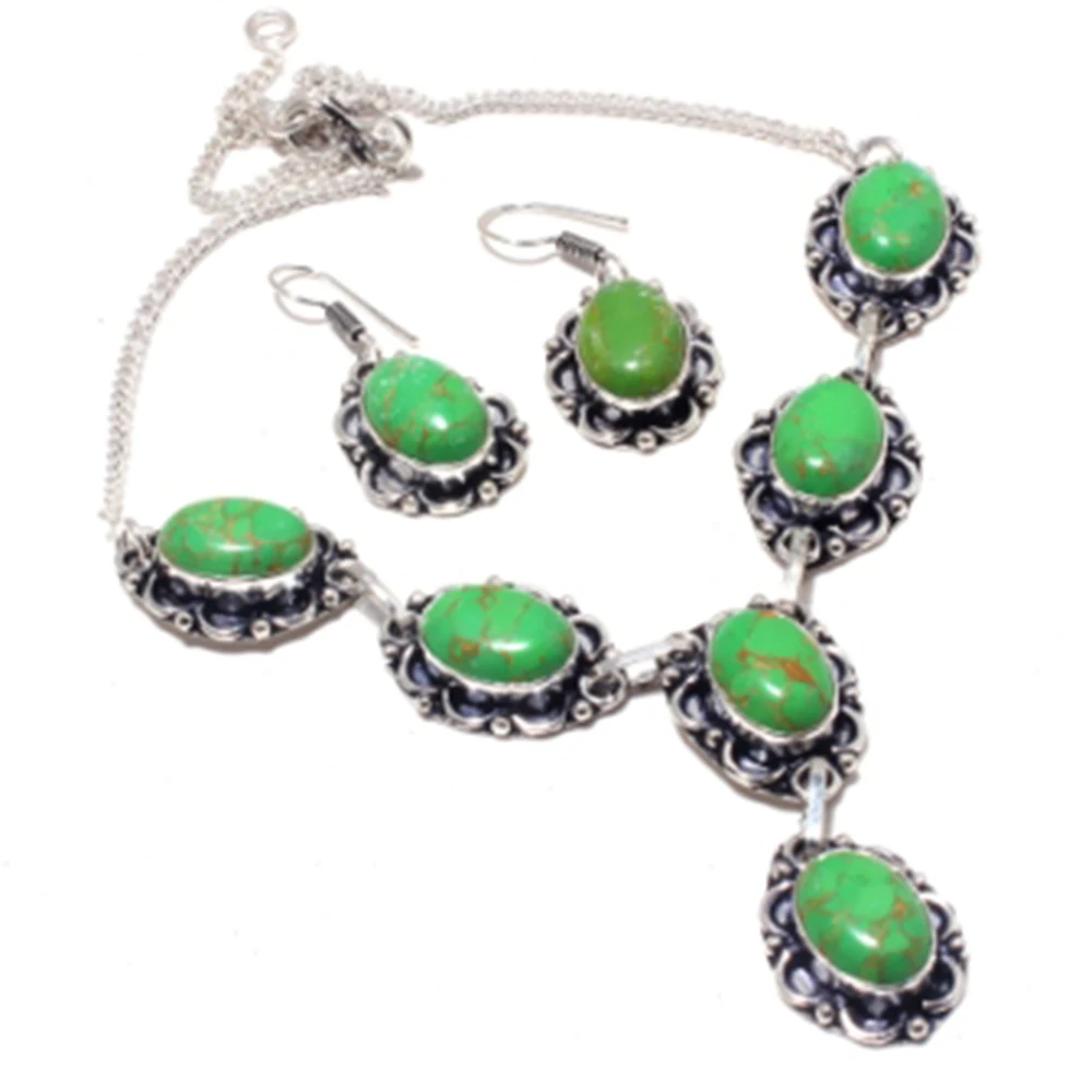 

Dendrite Opal,Citrines Necklace + Jewelry Set Silver Overlay over Copper , 44.5 cm, N4370