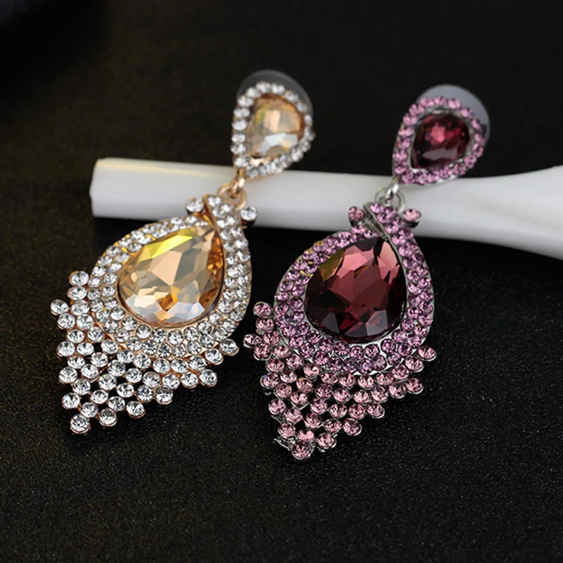 

High Fashion Retro European Style Water Drop Big Crystal Dangle Earrings Women Girl Bridal Bride Wedding Dress Decoration