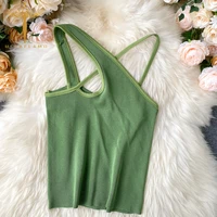 sexy cross camis slim female camisole summer hollow out streetwear sleeveless crop top solid color cotton basic women camisole