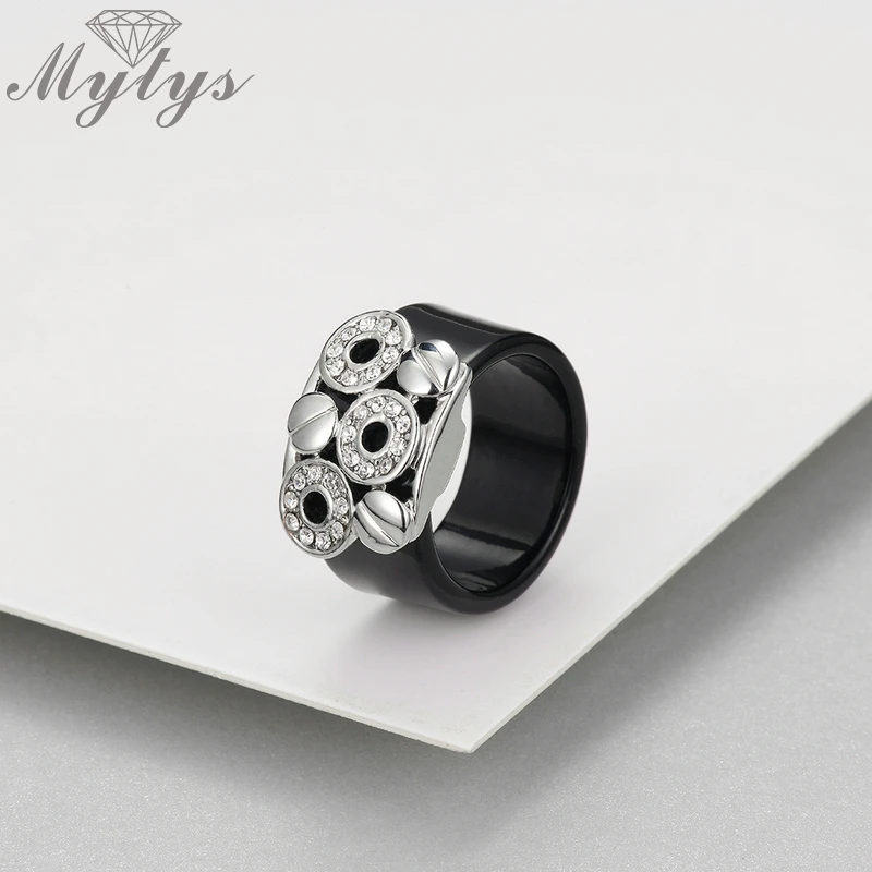 Mytys модное черное кольцо акриловое и Кристальное невидимое с желтой белой
