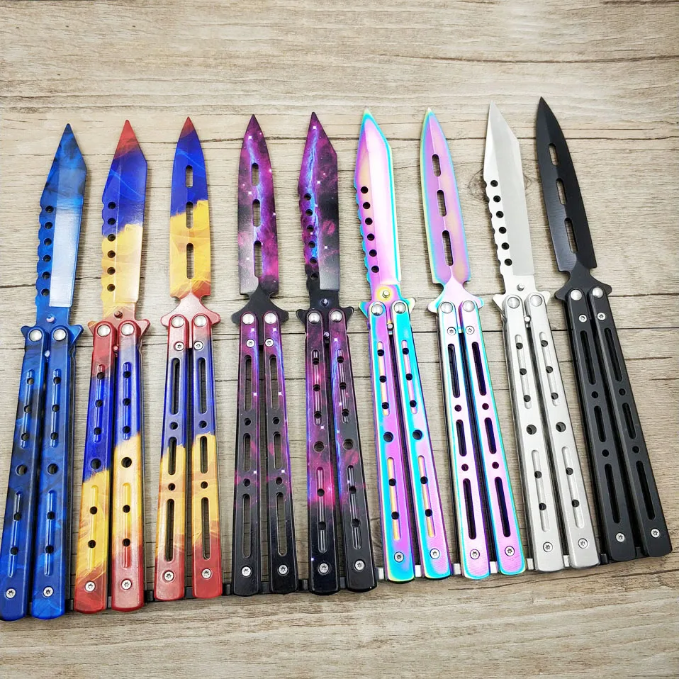 

Titanium Rainbow color 5Cr13Mov Stainless Steel knife Butterfly Training Knife butterfly knife game knife dull tool no edge