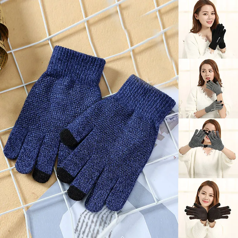 

Outdoor Soft Warm Mittens Full Finger Women Men Gloves Knitted Touch Screen Unisex Couple Non-slip Gloves Knitting Woolen