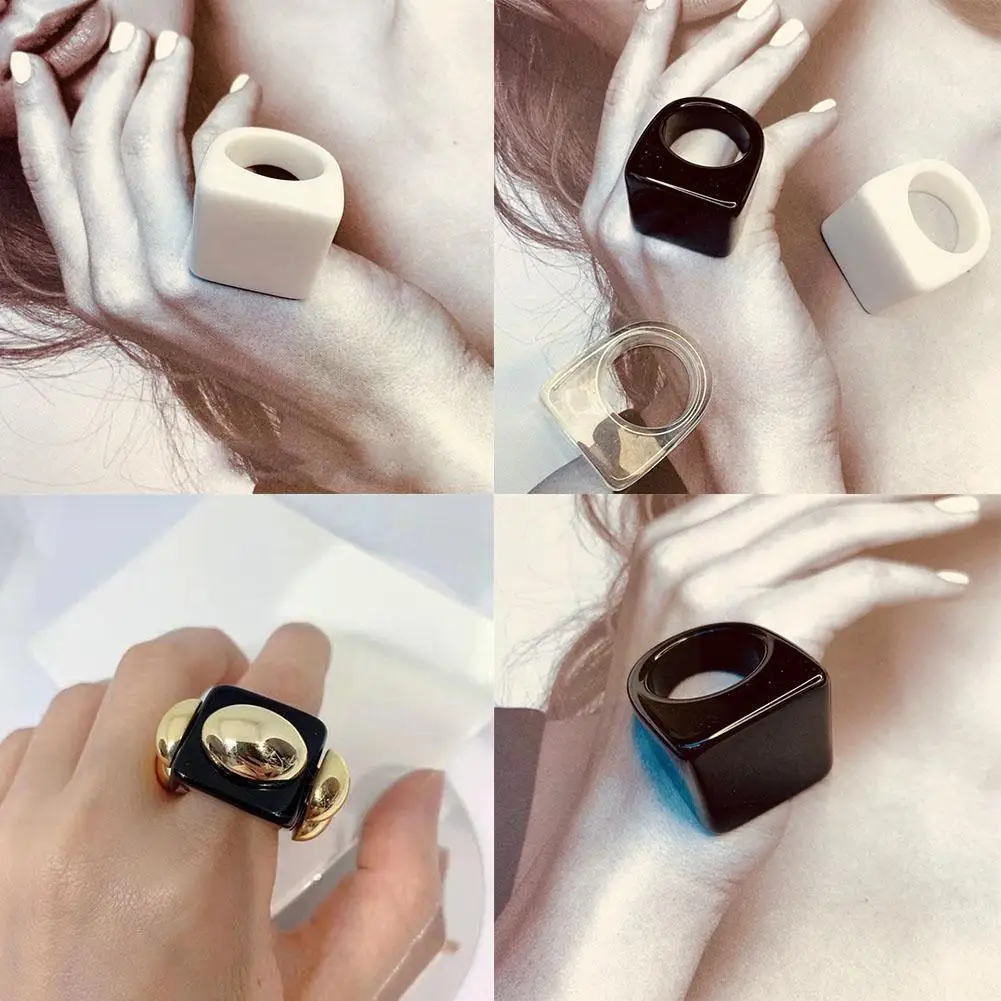 

New Transparent Resin Acrylic Geometric Square Creativity Simple For Women Party 2021 Gifts Bohemia Jewelry Girls Rings G0U2