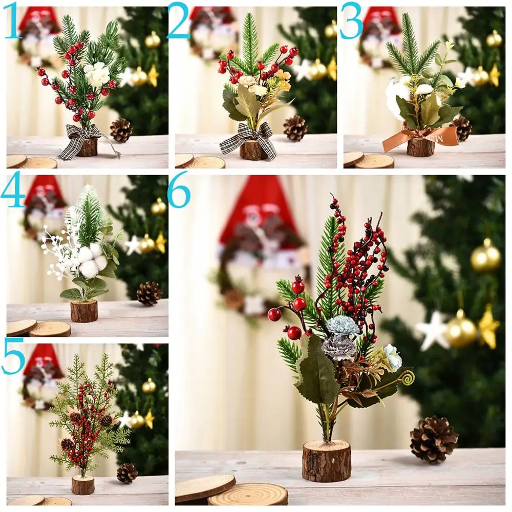 

DIY Wedding Wooden New Year Decorations Pine Flower Art Mini Christmas Tree Desktop Ornament Artificial Plants Fake Flowers