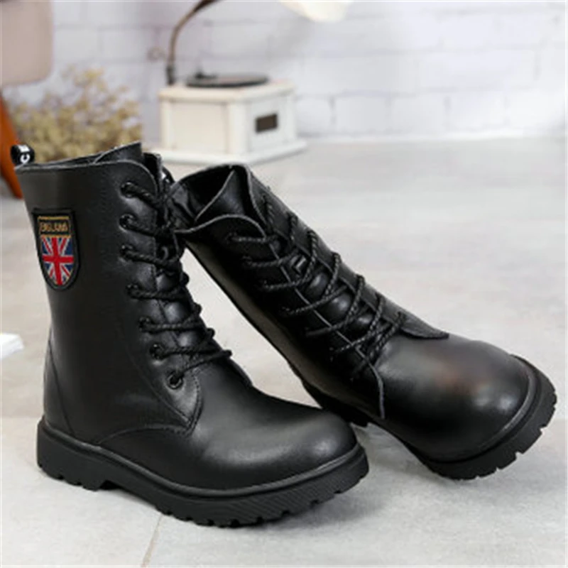 Осенние детские мотоциклетные сапоги из натуральной кожи уличные военные до