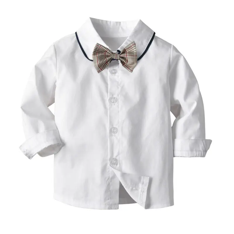 PUDCOCO 2PCS Kids Baby Boys Gentleman Formal Outfits Shirt Tops Bib Pants Plaid Overalls Long Sleeevs Set |